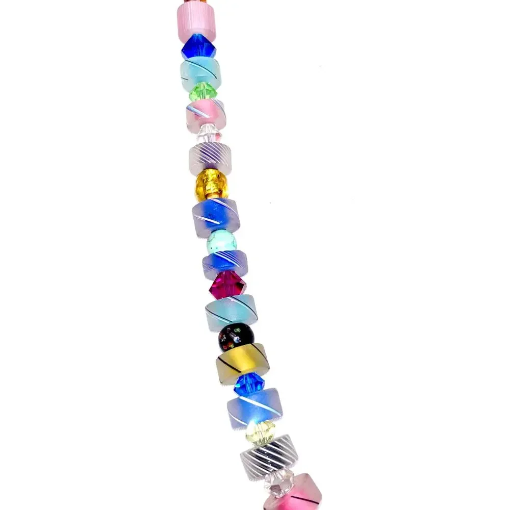Vintage Artisan Multicolor Furnace Art Smoked Glass Beaded Necklace